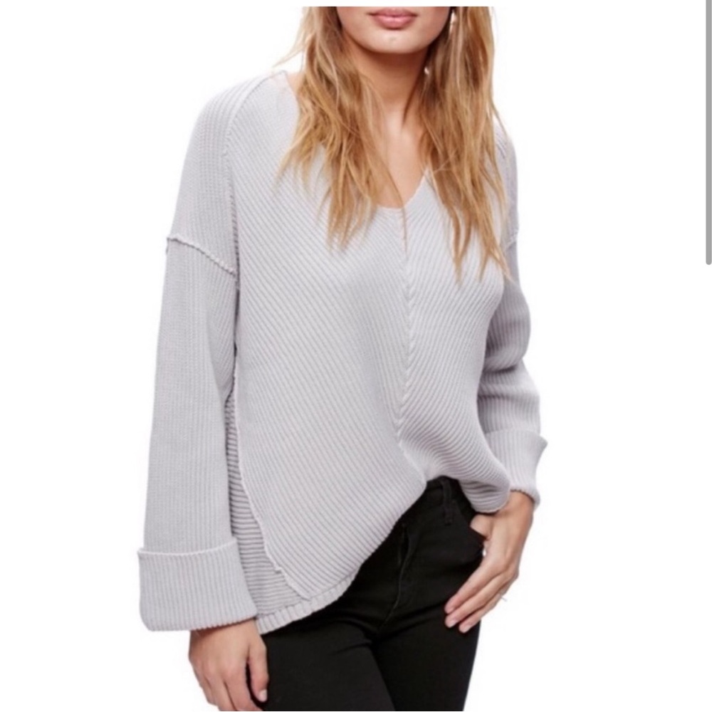 Free People La Brea v-neck knit light gray sweater